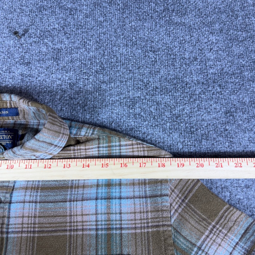 Pendleton Mason Mens Brown Blue Plaid Cotton Button Down Shirt Long Sleeve Large - Picture 9 of 11